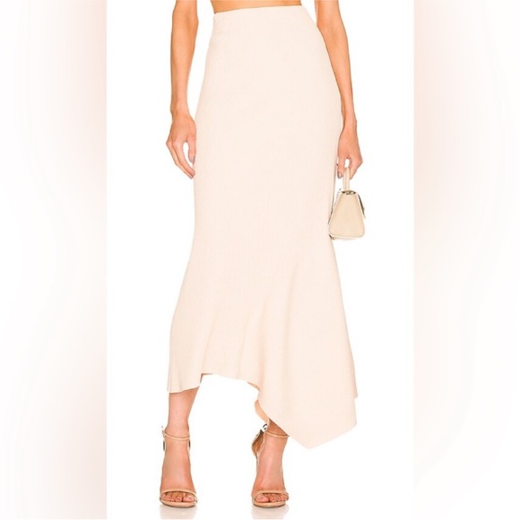 A.L.C. Skirt Jaime Midi Asymmetric Ribbed Knit in Macadamia Cream‎